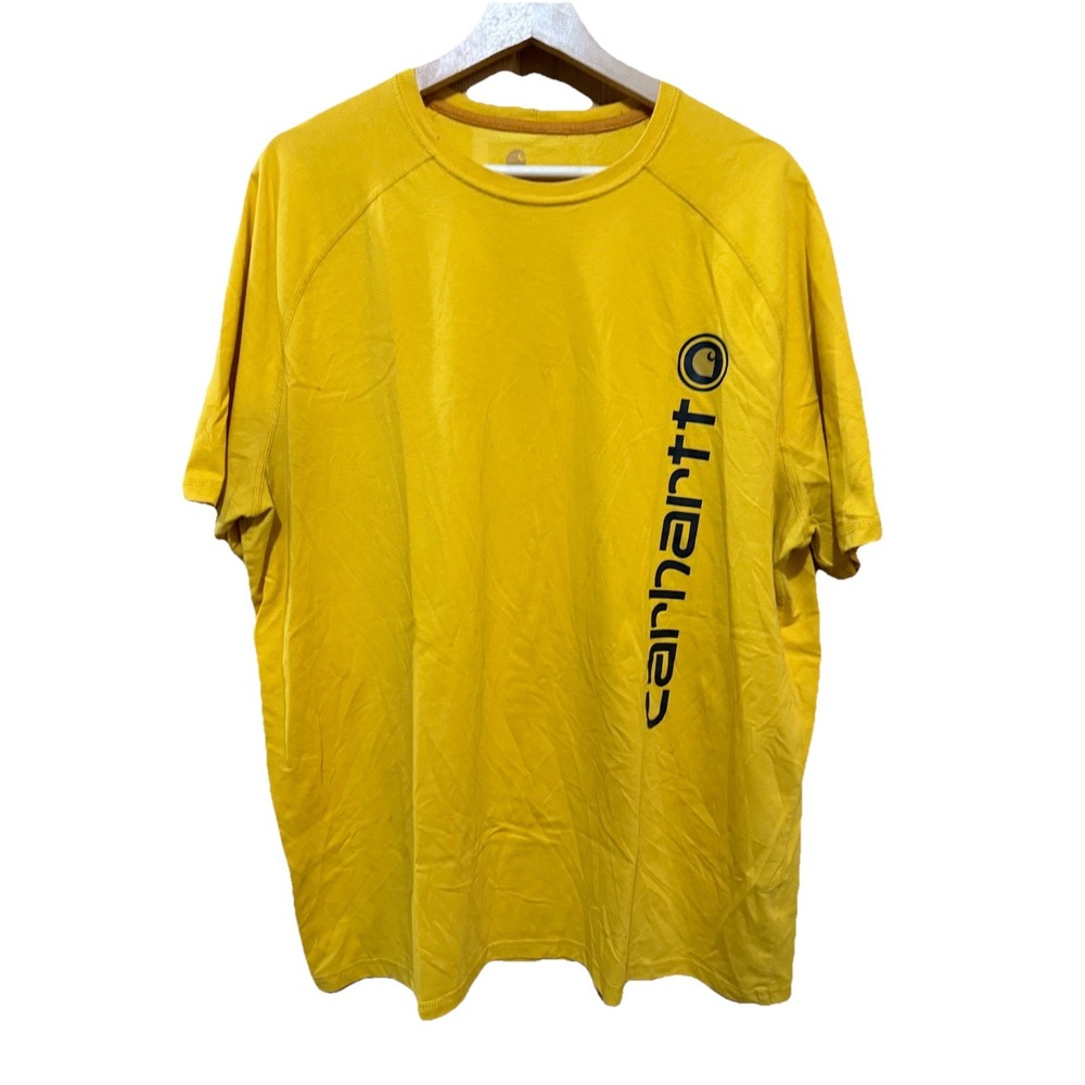 Carhartt Big Signature Shirt Yellow Relaxed Fit Force Short‎ Sleeve Workwear XL